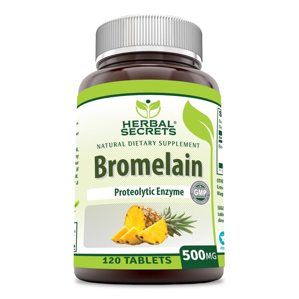 허브 시크릿 Bromelain 보충 500 Mg 정제 보충 | Non-GMO | 글루텐 프리 | 미국에서 제작 (120 개)