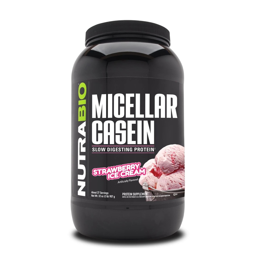 NutraBio Casein Protein Powder, Micellar Casien Powder, 25g 느린 소화 단백질, 도움 당신이 전체 유지, 하룻밤 근육 회복 & 성장, BCAA & EAA, 글루텐 무료, Soy 무료, 2lb 딸기 아이스크림