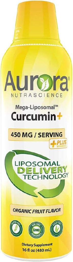 CurcuVail을 가진 오로라 Nutrascience Mega-Liposomal Curcumin+ 비타민 C는, 건강한 합동, 근육, GI Tract 및 뇌 기능, 유기, 비 GMO, 32 서빙, 16 fl oz를 지원합니다