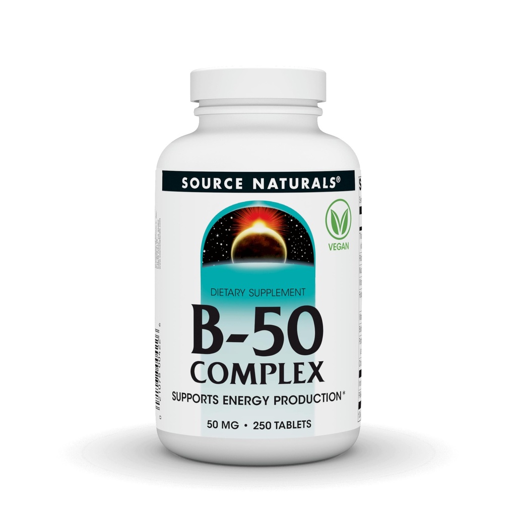 Source Naturals B-50 Complex 50 mg B-Vitamins for Energy 생산 지원 - 250 정제
