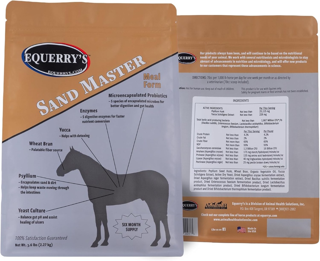 Equerry's Sand Master Horse Supplement - 말을위한 샌드 제거 및 전체 소화 건강 | 말을위한 Fecal Clearance | 심리학 | 식욕 자극 - 3.6lb