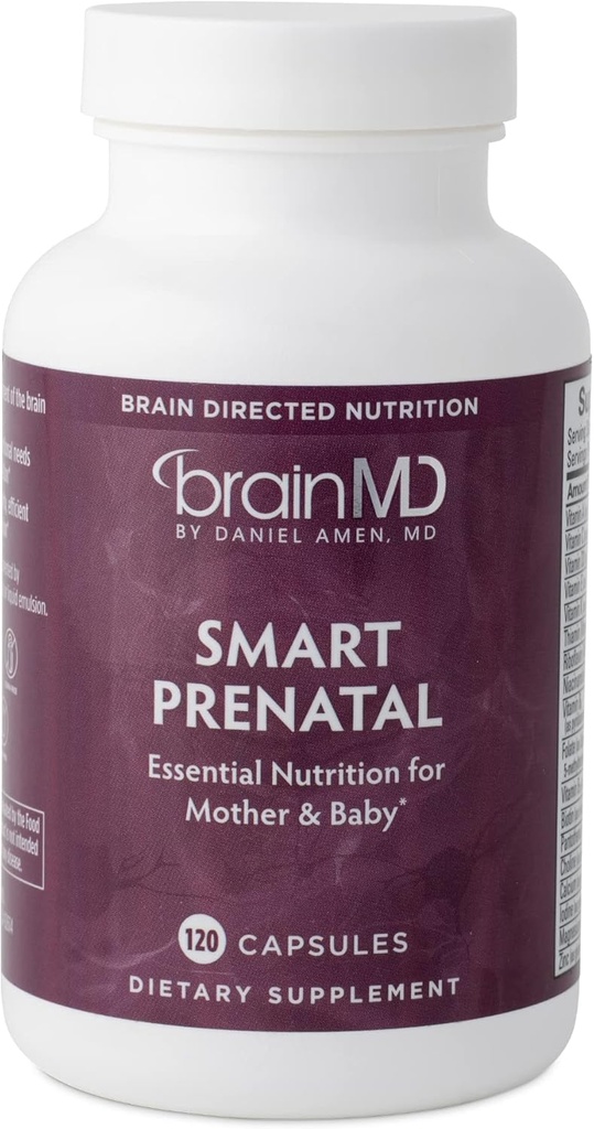 Amen BrainMD Smart Prenatal - 120 캡슐 - 엄마 및 아기를위한 Multivitamin은 아기에서 건강한 임신 및 성장 및 발전을 촉진합니다 - 글루텐 - 무료 - 30 서빙