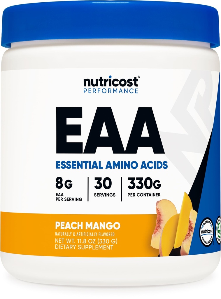 Nutricost EAA 분말 30 서빙 (Peach Mango) - 필수 아미노산 - 비 GMO, 글루텐 무료, 채식 친화적 인