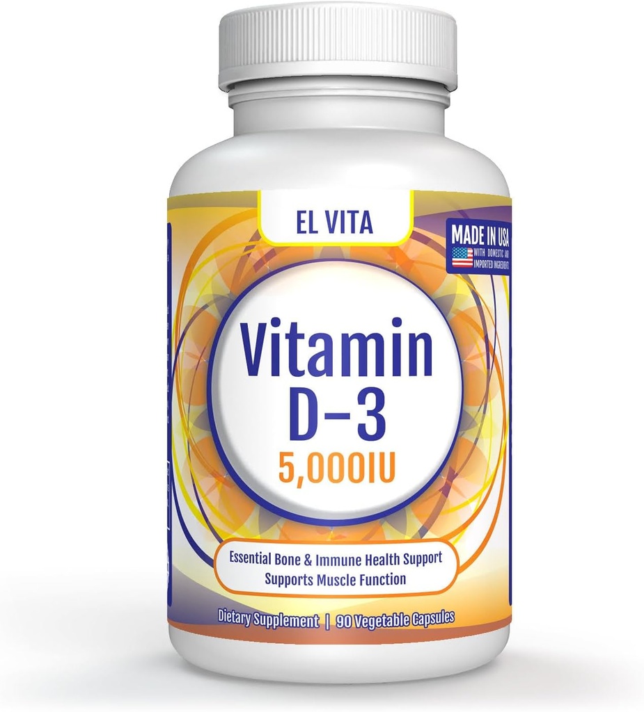 90 식물성 캡슐 비타민 D. D3 5000IU (125 MCG) 높은 효능 면역 지원 규정식 보충교재. 건강한 근육 회복 진보된. 비 GMO 공식