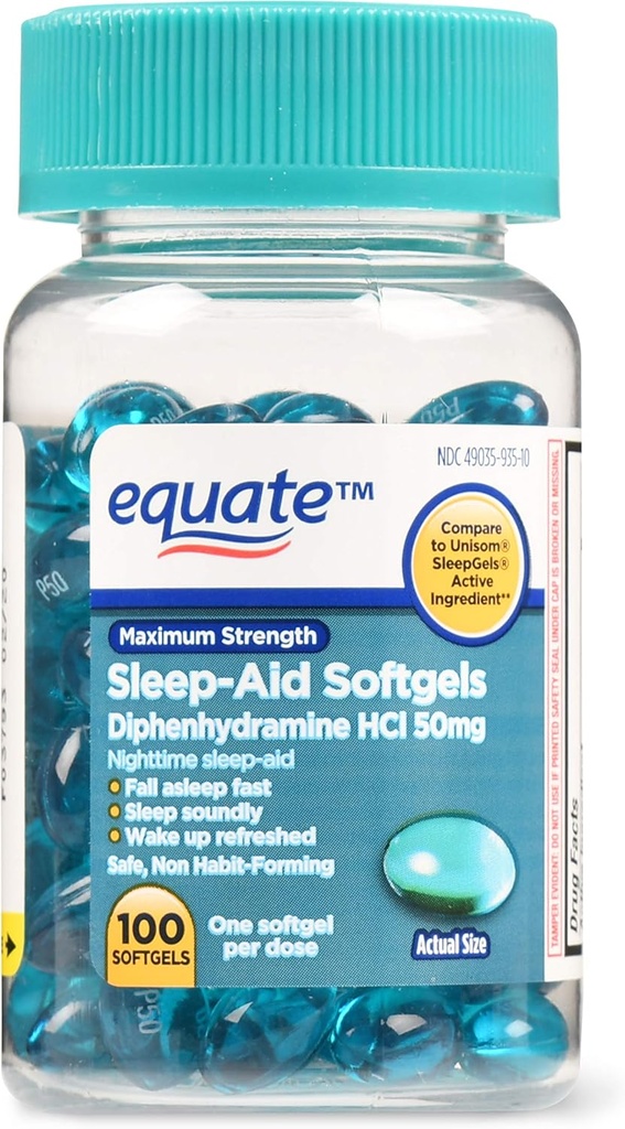 동등한 최대 힘 Sleep-Aid Softgels, 50 mg, 100 조사