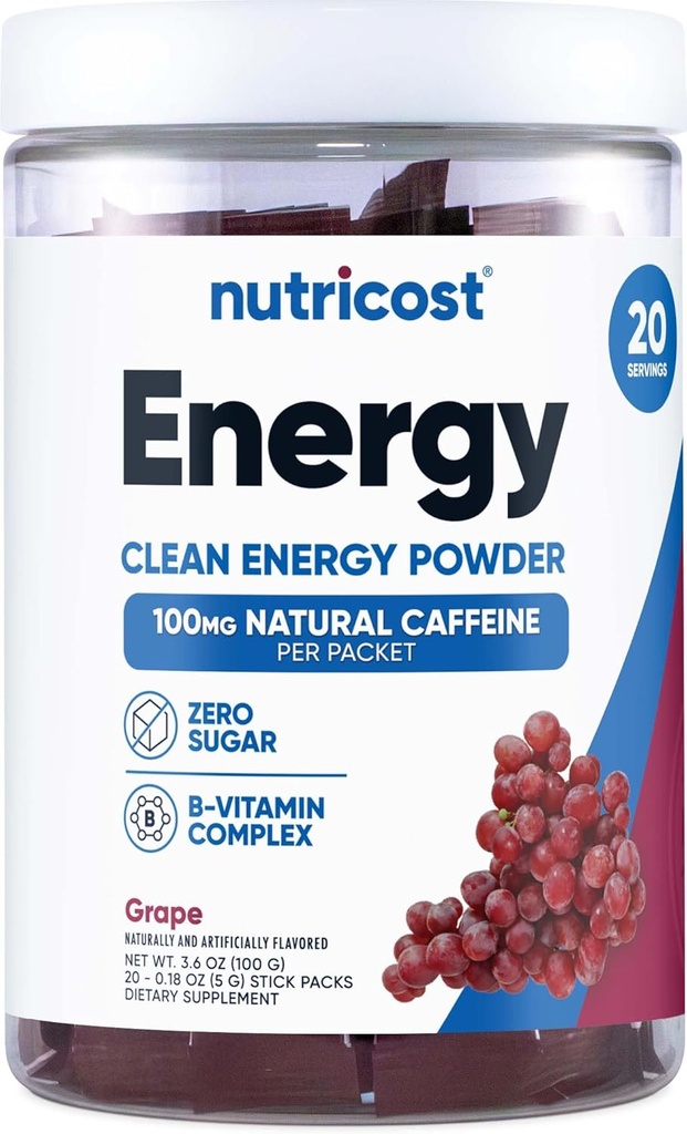 Nutricost Energy Complex Stickpack (20 서빙) 포도 맛 - 글루텐 - 무료 + 비 GMO