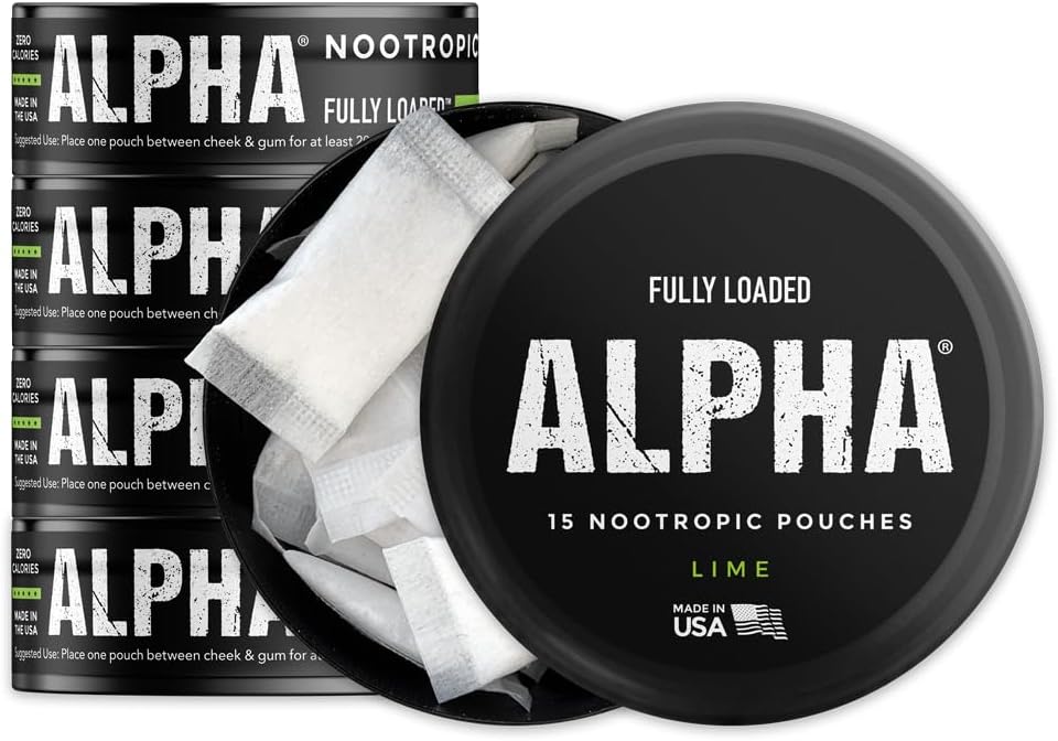 완전 부하 알파 Nootropic 파우치 (Lime) - 5 캔 - 15 파우치 당 - 효과적인 Nootropic 배달, Nic 파우치 교체 - 패스너 흡수, 알파 GPC, L-Tyrosine, GABA