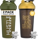 [2 팩] 28oz Shaker Bottle with Motivational Quotes (Black/Gold & Moss) | 믹서 교반기를 가진 단백질 셰이커 병 | 단백질 혼합기 셰이커 Bottle for Protein Mixes Pack은 BPA Free and Dishwasher Safe