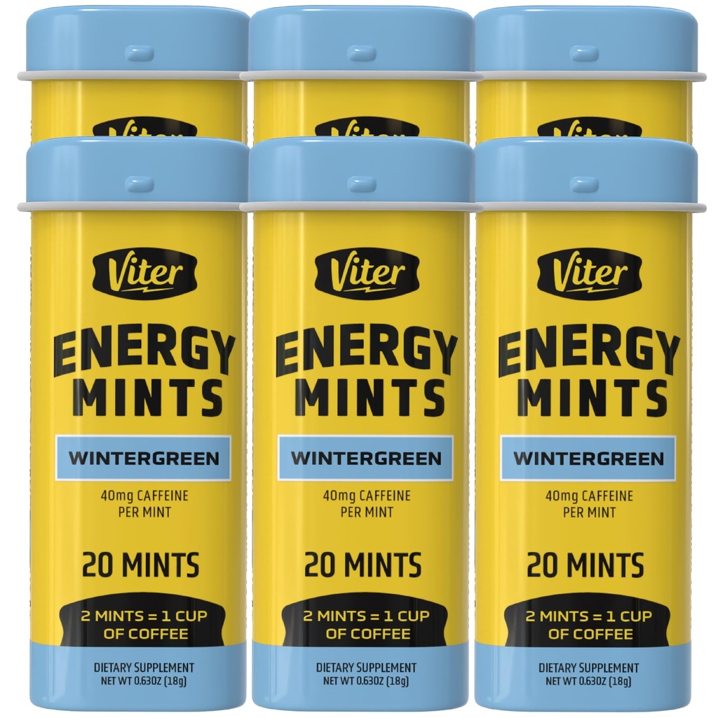 Viter 에너지는 분 40mg 카페인, B 비타민, 설탕을 해방합니다. (겨울 녹색, 20pcs, 6 팩)