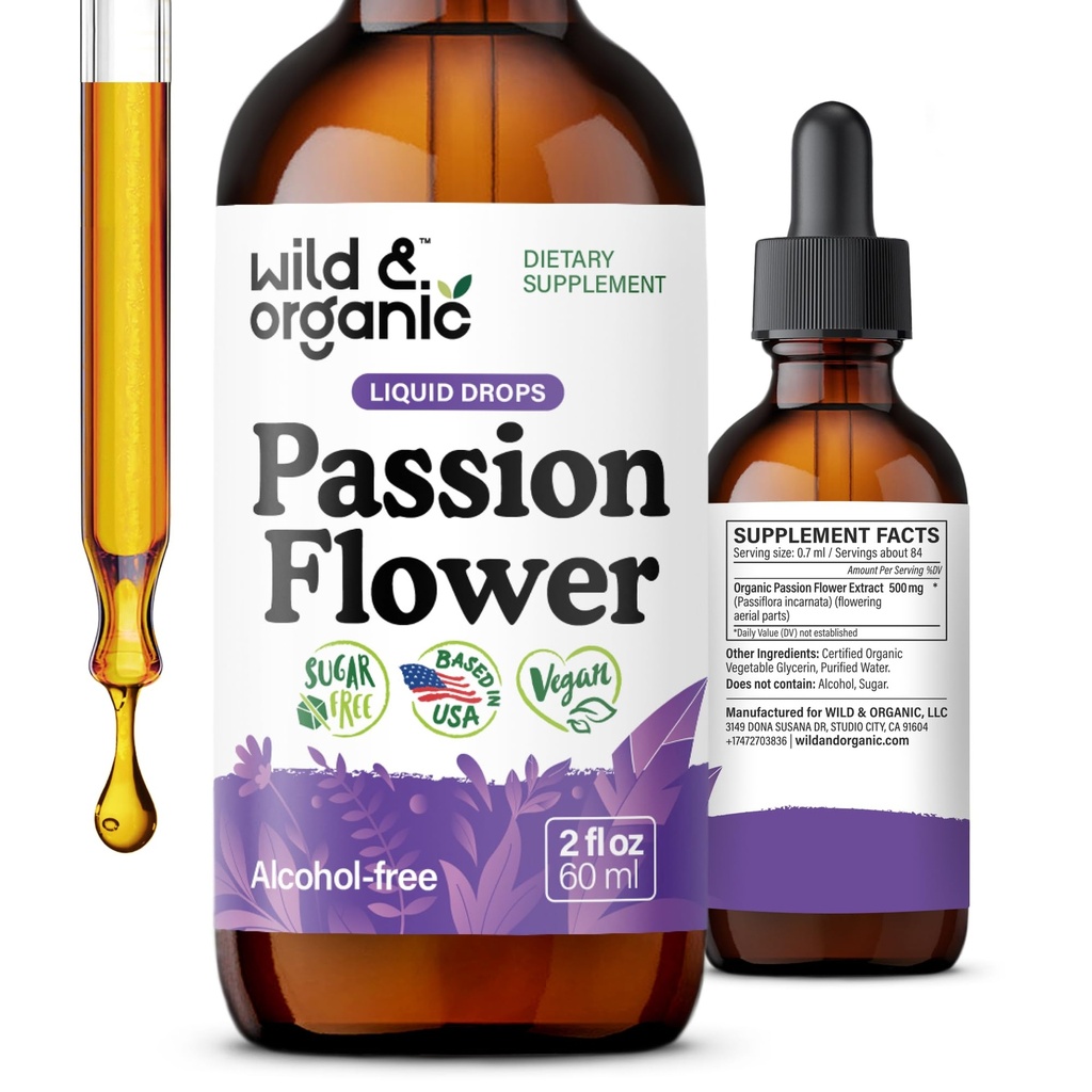 야생 & 유기 Passionflower Tincture - 여성을위한 편안한 열정 꽃 드롭 - 액체 Passiflora Incarnata 허브 - 채식, 설탕 및 알코올 무료 추출물 보충 - 2 fl oz