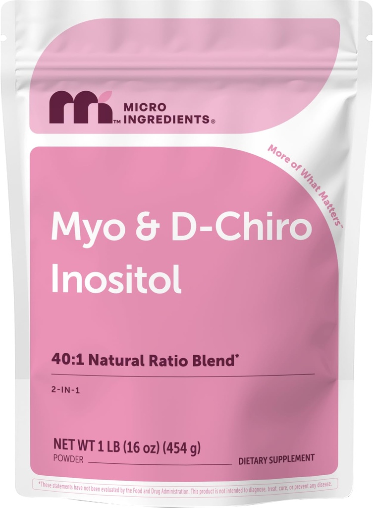 마이크로 성분 Myo-Inositol & D-Chiro Inositol 분말, 1lb (221 서빙) | 40:1 여성을 위한 이상적인 비율 Inositol 보충교재 | 지원 Hormonal Balance & Ovarian Health | Non-GMO, Vegan, Filler-Free