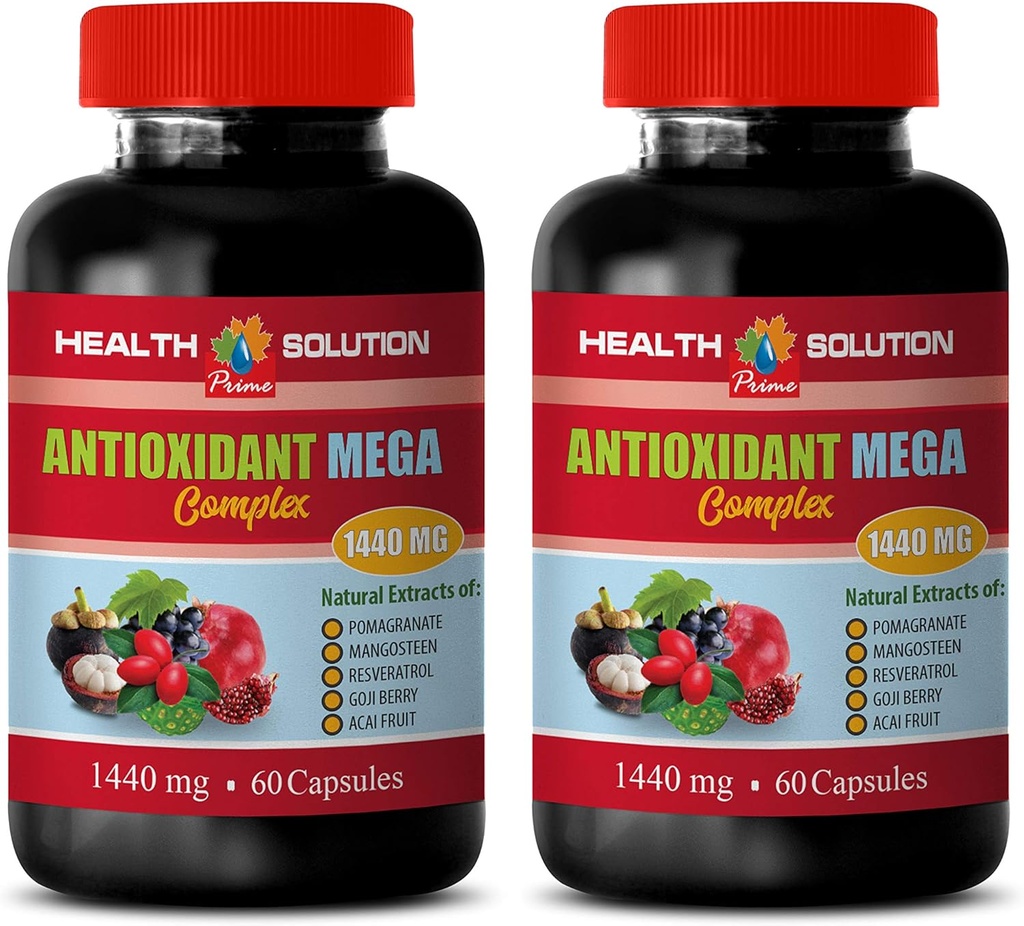 산화 방지 복합 보충제 - ANTIOXIDANT MEGA COMPLEX 1440 MG - Mangosteen 추출물, 산화 방지 영양 보충제, cranberry 석류 망고, 해독 및 2 병 120 캡슐