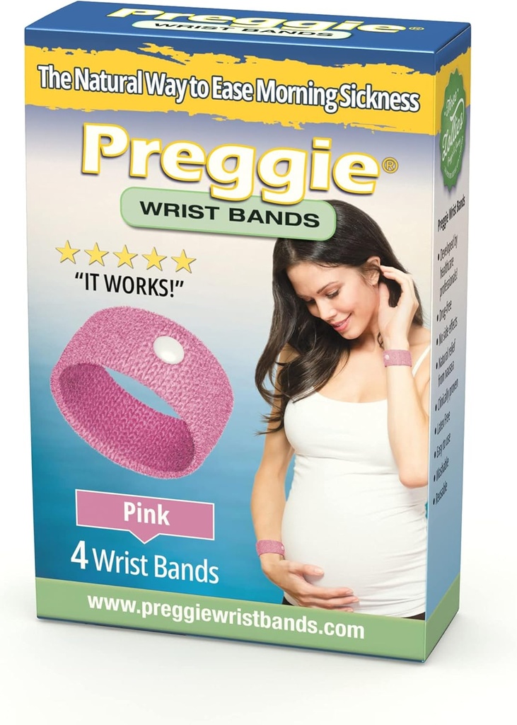 Preggie Anti-Nausea 팔찌 - 아침 시편 구호 - 임상 시험 된 Nausea Relief Aid - 임신 Nausea Relief - Acupressure 팔찌 - 부작용 무료 - 2 쌍, 4 밴드 세트 - 핑크