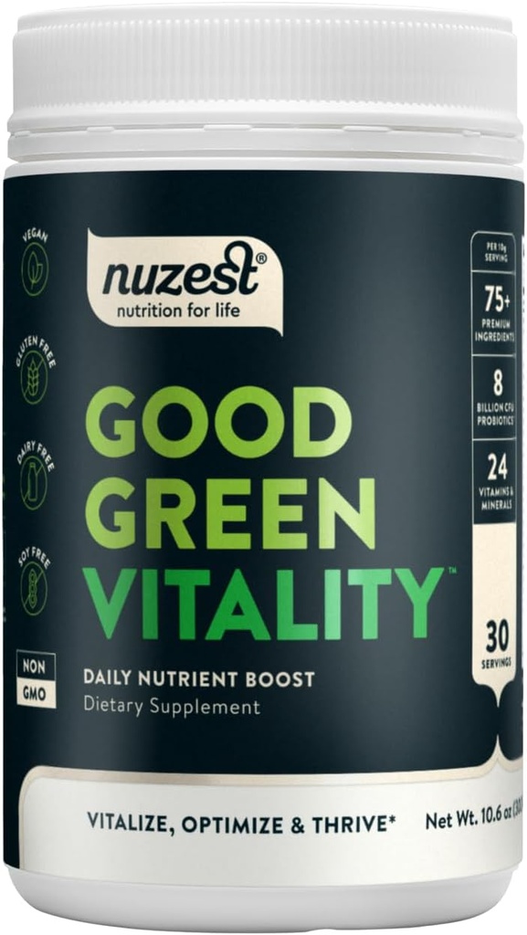 Nuzest Greens Powder Good Green Vitality - 비타민, 미네랄 및 슈퍼 푸드 - Vegan Multivitamin 보충 (300g)