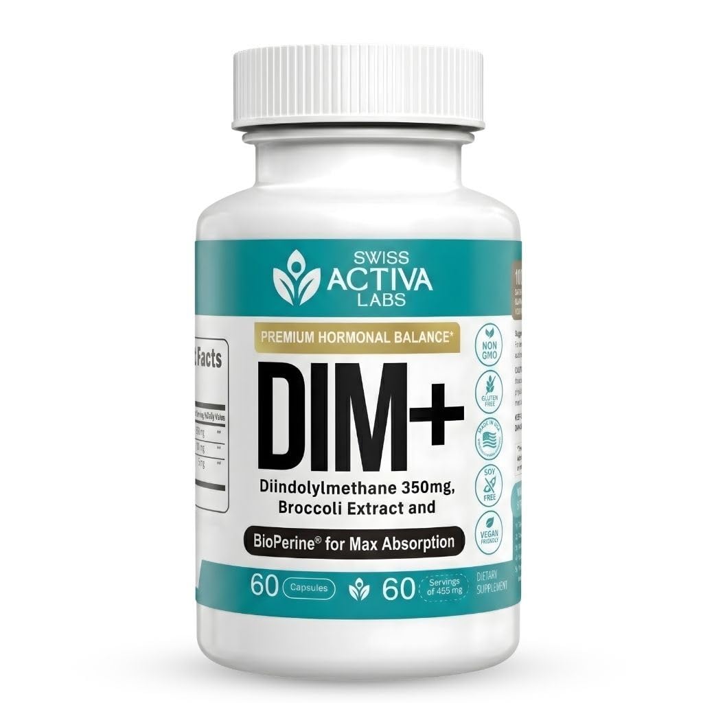 스위스 Activa+ Labs DIM 보충교재 – 새로운 공식 – 여성을 위한 호르몬 균형 & 남자 – 여자와 남자를 위한 에스트로겐 보충교재 – Hormonal 여드름 & 폐경 증상 – 60 일 공급