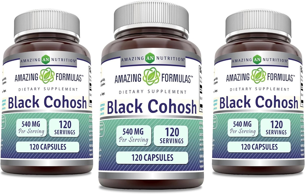 놀라운 포뮬러 블랙 코호시 540mg 120 캡슐 보충 | Non-GMO | 글루텐 프리 | 미국에서 제작 (3 팩)