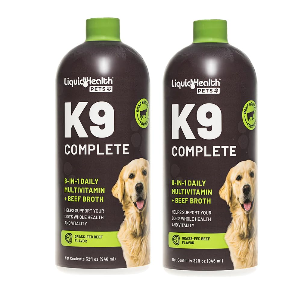 LIQUIDHEALTH 애완 동물 K9는 성인 시니어 개 & 강아지를 위한 8에서 1 액체 Multivitamin를, 피부 & 외투를 위한 1개의 완전한 공식적인 Canine 비타민에서 모두, 합동 건강, 면역 지원 - 미국 만들었습니다 (2 팩)