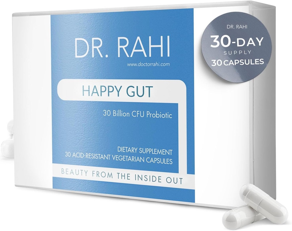 Dr. Rahi Probiotics Daily DF 30 억 CFU Probiotic Gut Support Supplement, 30 산성 방지 캡슐, 소화 건강을위한 Probiotics, 여성 / 남성 건강, 지원 Gut Motility - 행복한 Gut