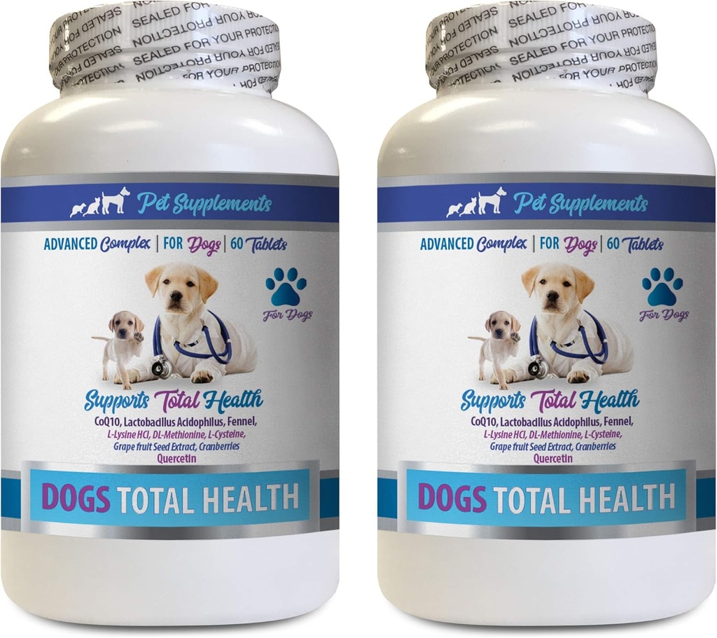 PET SUPPLEMENTS & NUTRITION LLC Dog Dental Hygiene - Dogs Total Health Control - Immune Support - Hair Skin Nails Oral Eye Health Formula - 개를 위한 구두 칼슘 - 2 병 (120 치료)