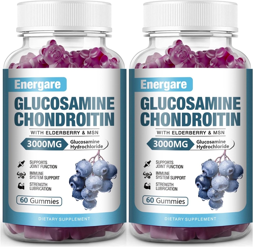 2 팩 3000mg 글루코사민 Chondroitin MSM Gummies & Elderberry의 여분 힘 합동 지원 건강, 융통성, 산화 방지제, 성인, 남자 & 여자 120 조사를 위한 면역 보충교재 거미