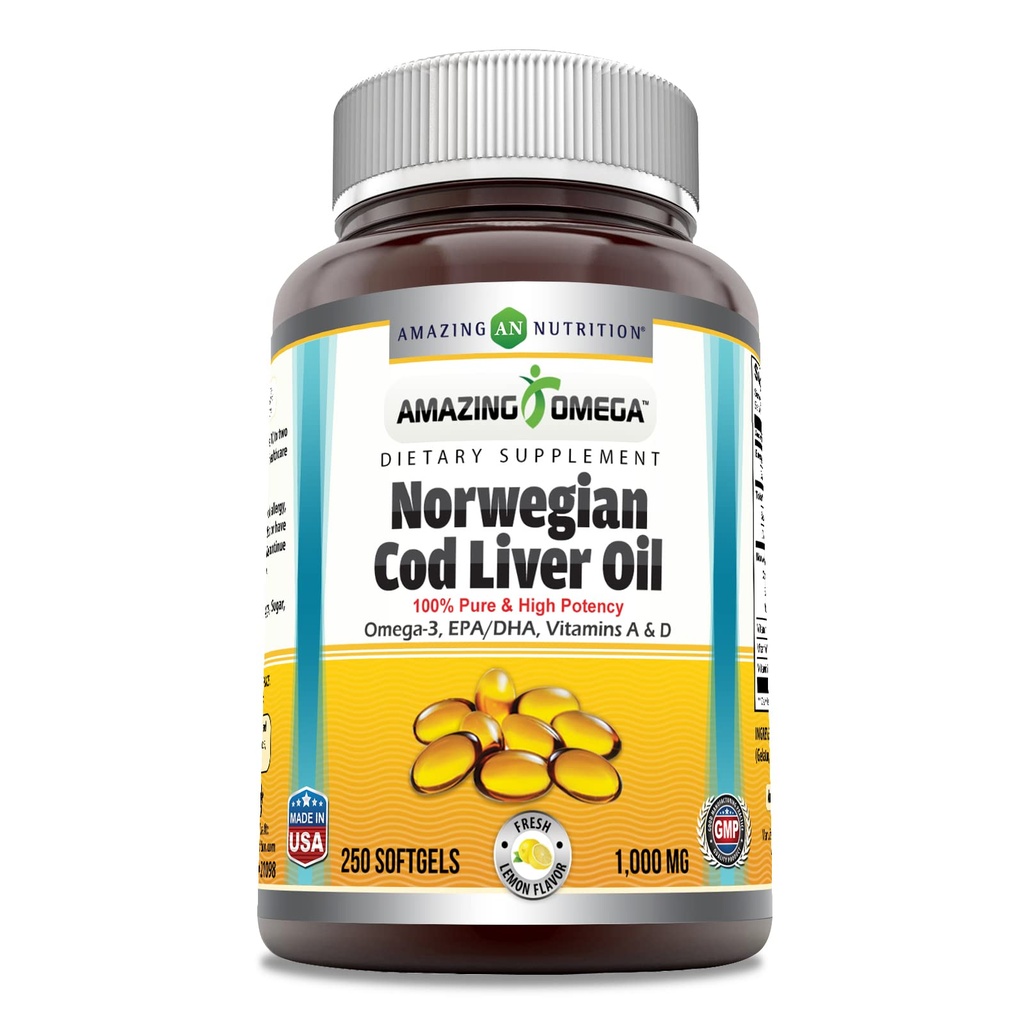 어메이징 오메가 노르웨이어 Cod Liver Oil 1000 Mg 250 Softgels | 레몬 맛