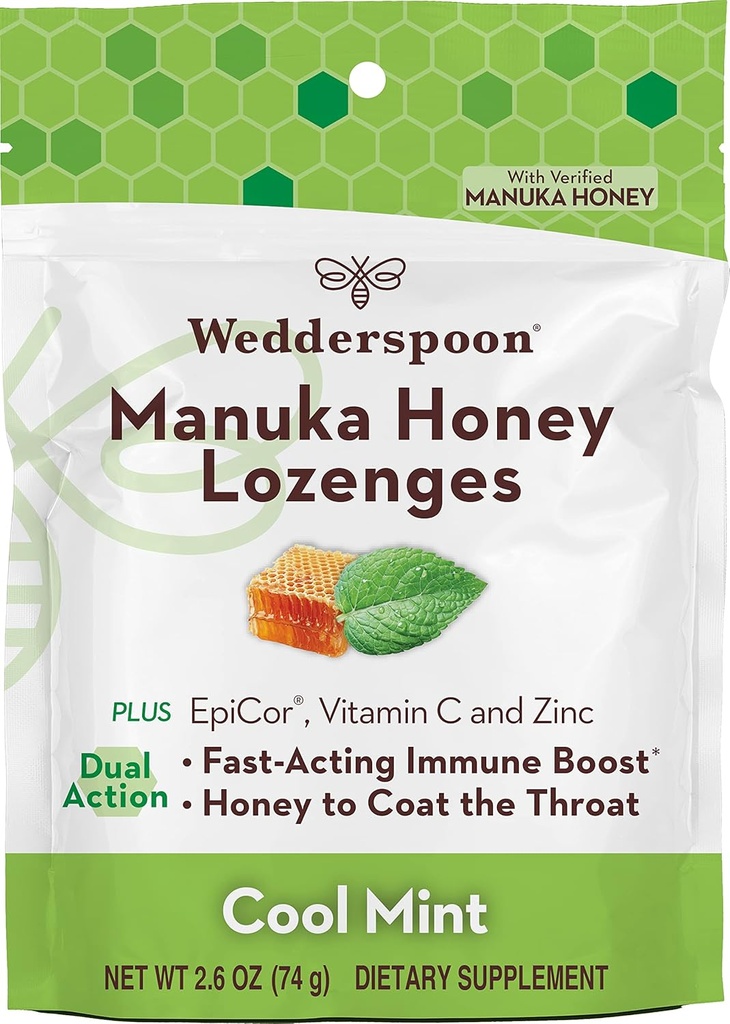 Wedderspoon Manuka 꿀 Immunity Lozenges, 차가운 Mint, 2.6 Oz (팩의 1), 진짜 뉴질랜드 꿀, 2 시간 안에 부스트 면제