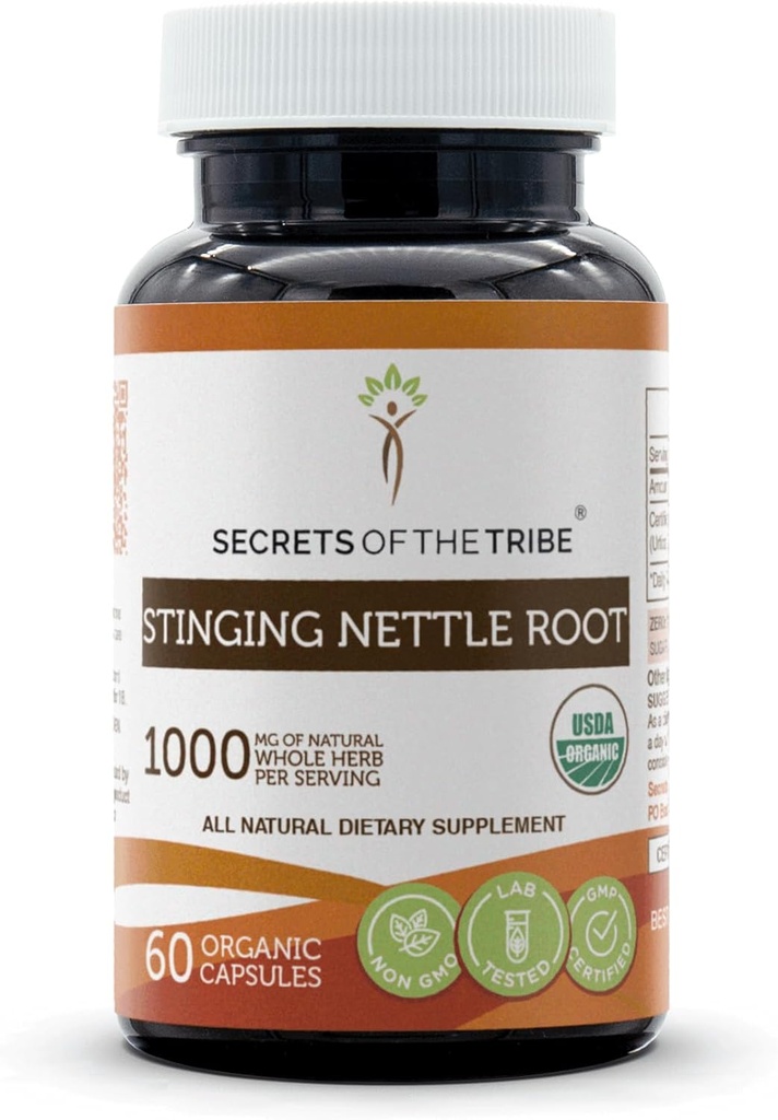 Tribe Sting Nettle Root 60 캡슐의 비밀, 야채 캡슐 및 USDA 유기 Sting Nettle Urtica Dioica Respiratory 및 Urinary 시스템 건강 (60 캡슐)로 만든