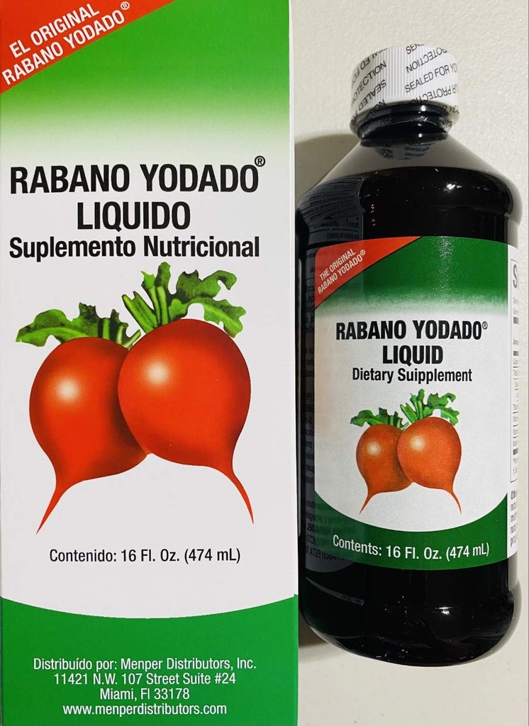 Rabano Yodado 액체 16 Fl Oz. - 보너스 크기 - 보충 비타민 B12, B6 및 Thiamin (1 개월 공급)