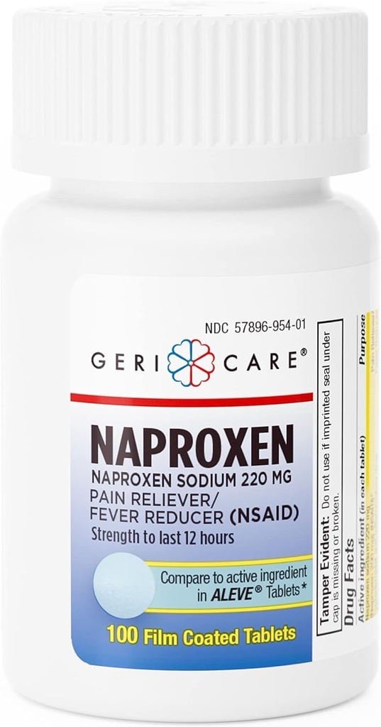 GeriCare Naproxen 나트륨 정제, 220mg (100개 조사) - 두통, 관절염, 근육 Aches, Menstrual 주름 영화 입히는 Naproxen, 항염증제 & 발열기를 위한 NSAID 여분 Strength 고통 구호