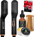 Beard Straightener w/Beard Oil & Balm & Guide E-Book,1 개의 헤어 스트레이너 브러쉬에 3 등급을 매겨 Comb,Unique Stocking Stuffers Gifts for Men Him 아빠 남편 생일 크리스마스 선물