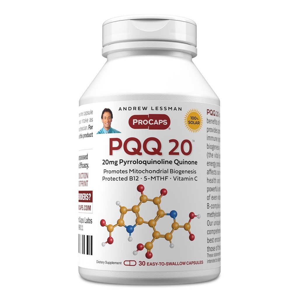 ANDREW LESSMAN PQQ 20mg - 30 캡슐 - 20mg Pyrroloquinoline Quinone, 자연적인 방어적인 화합물은 Vital 조직, 심장, 뇌, 간결, 면역 체계를 지원합니다. Mitochondrial 생물 발생, 첨가물 없음
