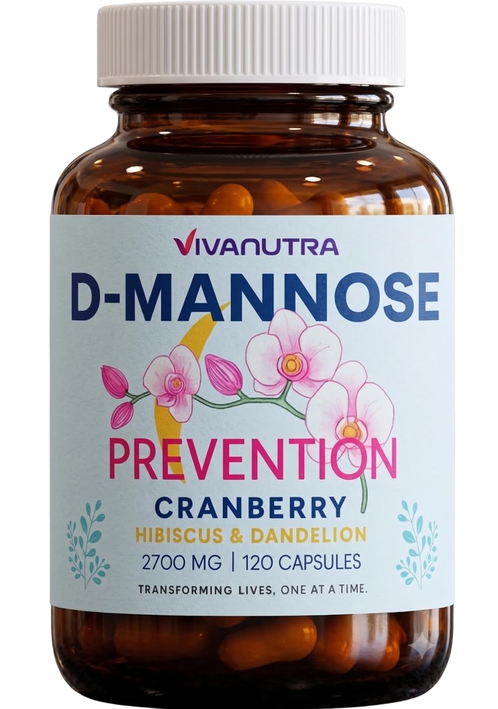 Cranberry D Mannose 캡슐 - Cranberry, Hibiscus & Dandelion, 2000 mg / Day가있는 D Mannose - Urinary Tract Health & Comfort - 120 Veggie 캡슐 지원