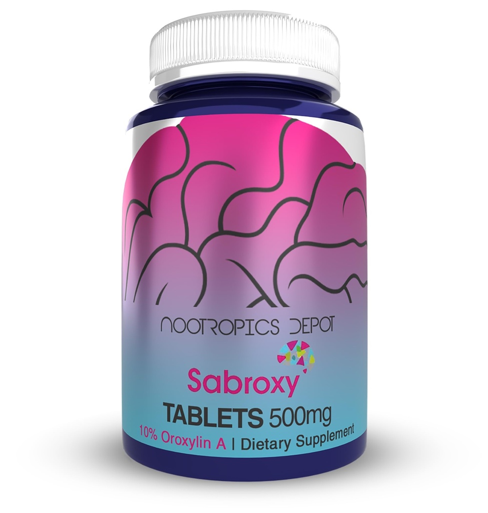 Nootropics Depot Sabroxy® 정제 | 500mg | 30 Count | 최소 10 % Oroxylin-A | Oroxylum indicum | May Help Promote Focus & Motivation | May Help Promote Cognitive Function