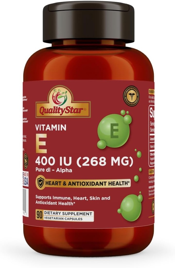 비타민 E 캡슐 Immune, 심장, 피부, & 산화 방지제 건강 - 100 % Vegan 일일 캡슐 90 캡슐 400 IU (268 mg)