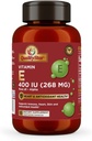 비타민 E 캡슐 Immune, 심장, 피부, & 산화 방지제 건강 - 100 % Vegan 일일 캡슐 90 캡슐 400 IU (268 mg)