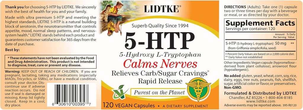 Lidtke 5-HTP 120 캡슐 다이어트 보충