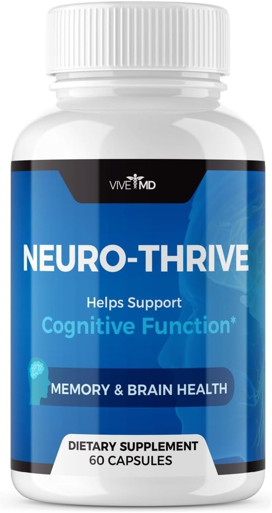 VIVE MD Neuro Thrive Brain Supplement - 공식 공식 - Neuro Thrive PQ, Neuro Thrive - Ginkgo Biloba 추출물, Siberian Ginseng 추출물과 함께 추가 강도 - (60 캡슐)