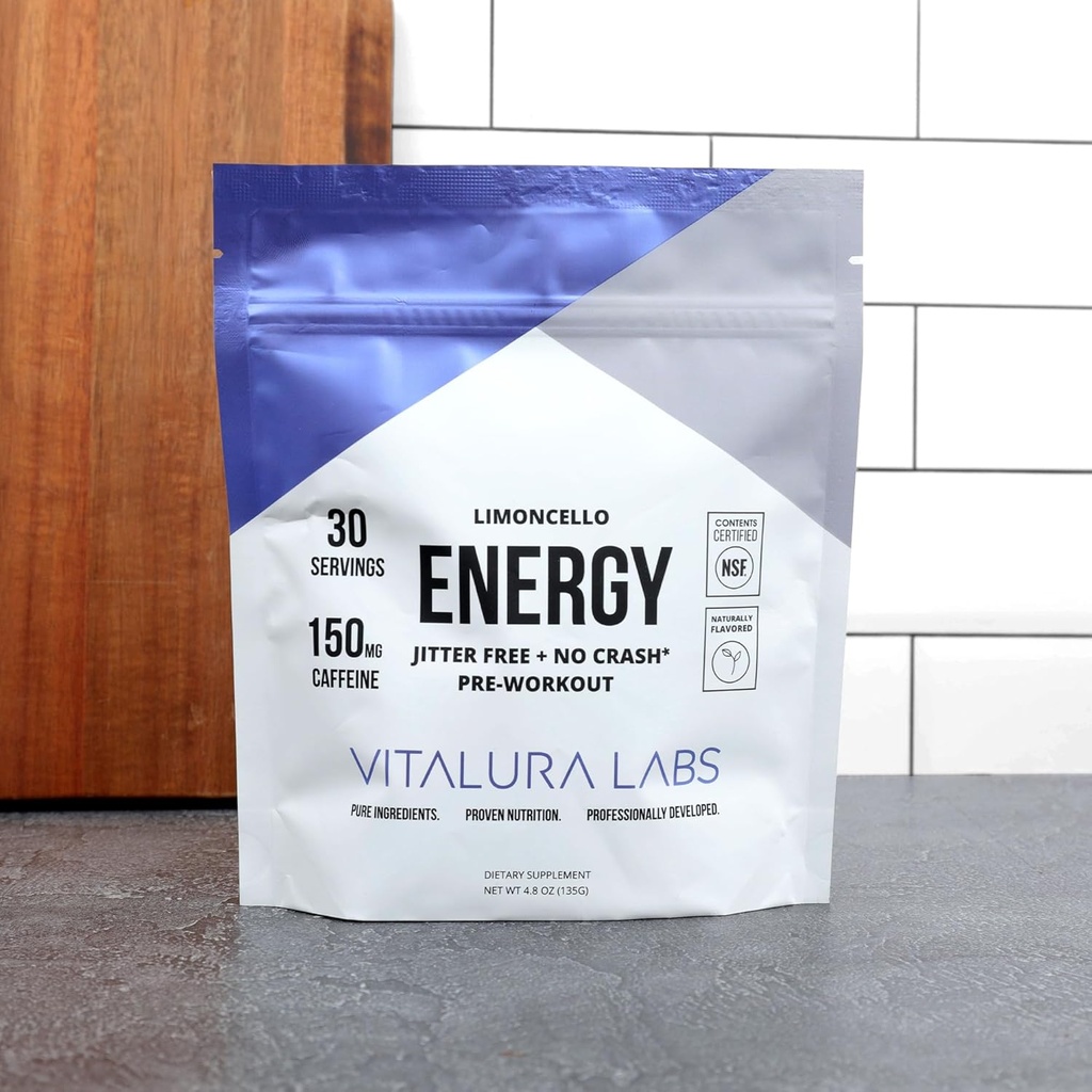 Vitalura Labs Pre-Workout Powder - Caffeine, Theacrine, Rhodiola & L-Theanine for Energy & Endurance - NSF 콘텐츠 인증 - Limoncello 맛 - 30 서빙