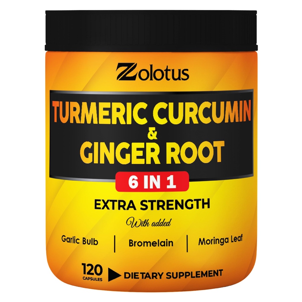 1개의 Turmeric Curcumin에 대하여 6 + Ginger 캡슐, Ginger, 마늘 전구, Bromelain, Moringa, 까만 고추를 가진 95% Curcuminoids - 120의 캡슐