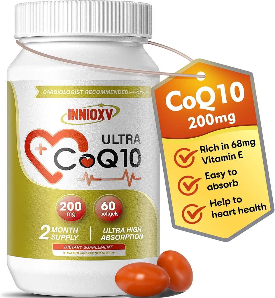 CoQ10 200mg Softgels – 심장 건강, 세포 에너지 및 산화 방지제 지원을위한 높은 흡수 코엔자임 Q10 – 60 Softgels