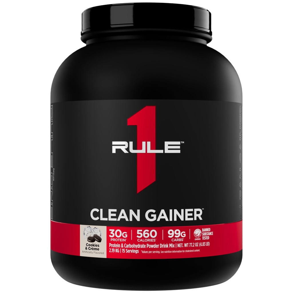 규칙 1 Clean Gainer - 560 칼로리, 90g 자가 이상, 지방의 6g 미만 (15 서빙, 쿠키 및 크림)