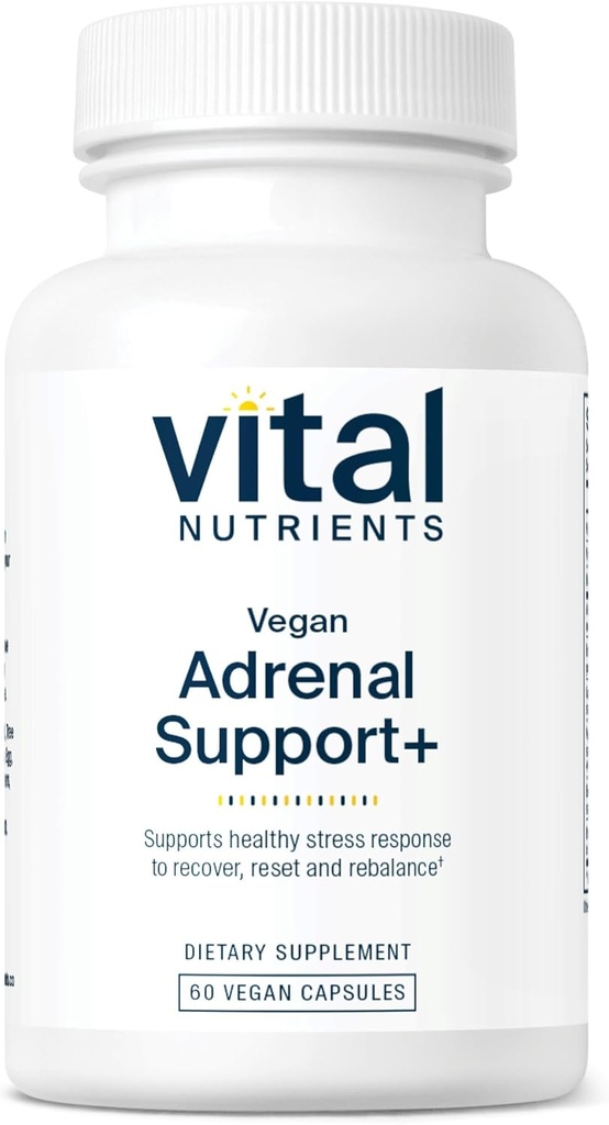 Vital Nutrients Vegan Adrenal Support + | Adrenal Gland 기능 및 건강한 스트레스 응답을 지원할 수 있습니다* | Mild Stress* | 글루텐, 다이어리 및 소이 무료 | 60 캡슐