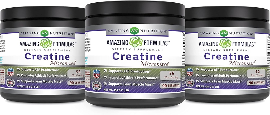 놀라운 포뮬러 Micronized Creatine Monohydrate 보충 | 5000 Mg | Non-GMO | 글루텐 프리 | 미국 (1 Lb - 3 Pack, Unflavored) 제작