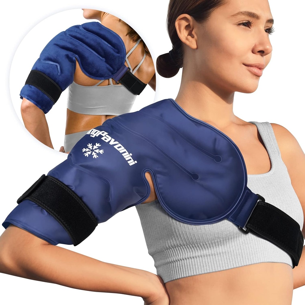 KingPavonini 어깨 얼음 팩 회전 장치 팔목 찬 치료, 어깨 부상, 통증 완화, 붓기, 어깨 수술, Tendonitis, Bursitis, 파랑, 중간 크기를 위한 재사용할 수 있는 젤 얼음 팩