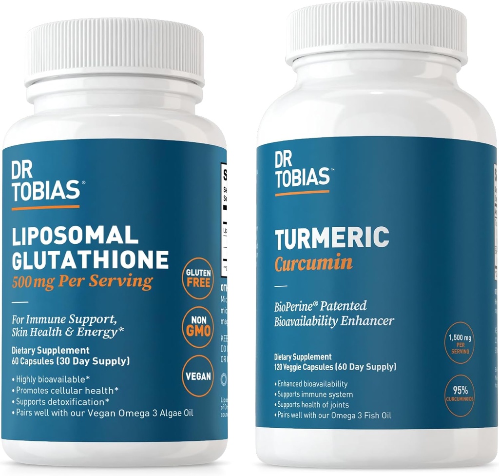 Tobias Turmeric Curcumin 및 Liposomal Glutathione 박사 - 관절 건강, 면역 기능 및 피부 활력 지원 - Vegan, Non-GMO
