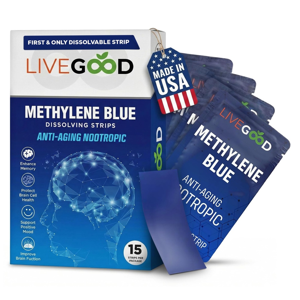 LIVEGOOD Methylene Blue – 인간을 위한 Methylene Blue, 기억 및 초점, Clarity & Cognitive 에너지, Nootropic 뇌 지원, 미국에서 만든, 20mg를 가진 15의 구두 지구