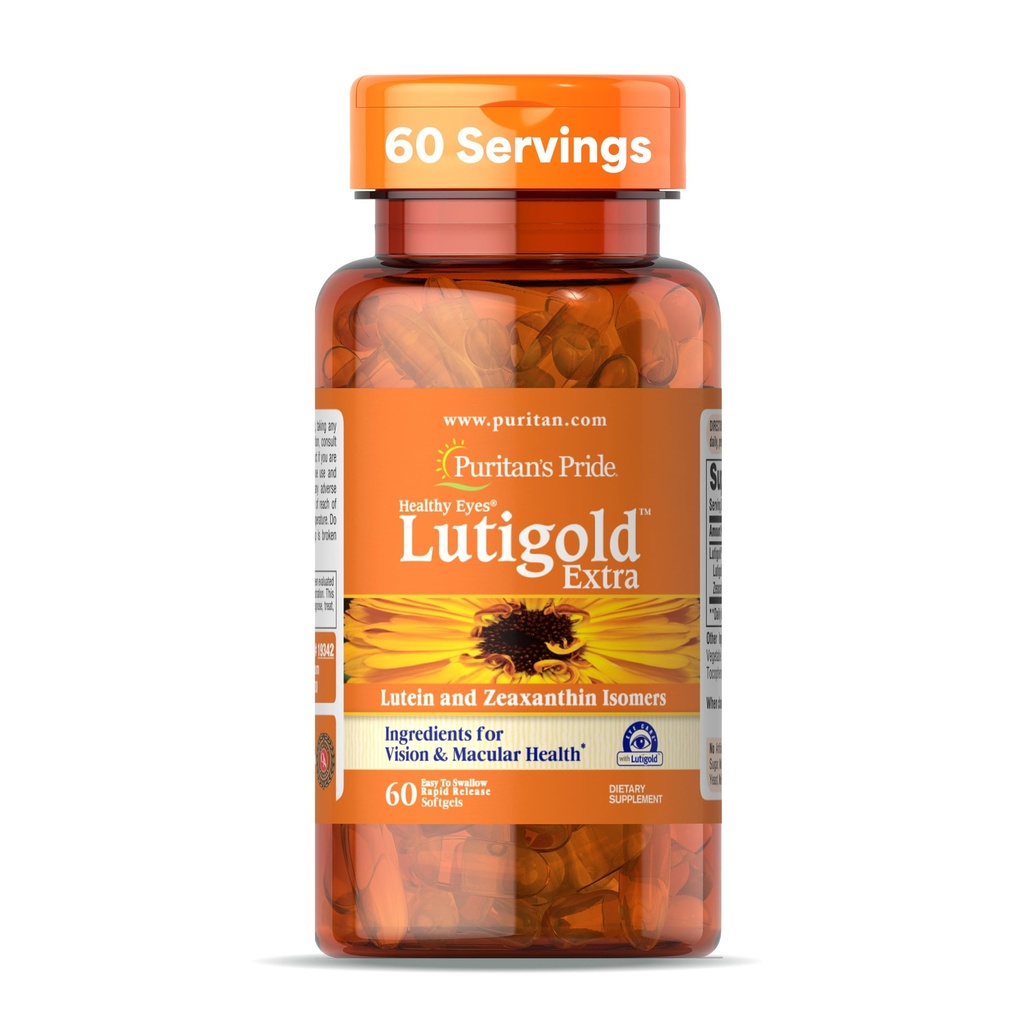 Puritan의 Pride Premium Healthy Eyes LutigoldTM Extra Lutein with Meso-Zeaxanthin and Zeaxanthin for Men and Women, Vision Health Support, 2개월 공급, 60 Easy-to-Swallow Rapid Release Softgels