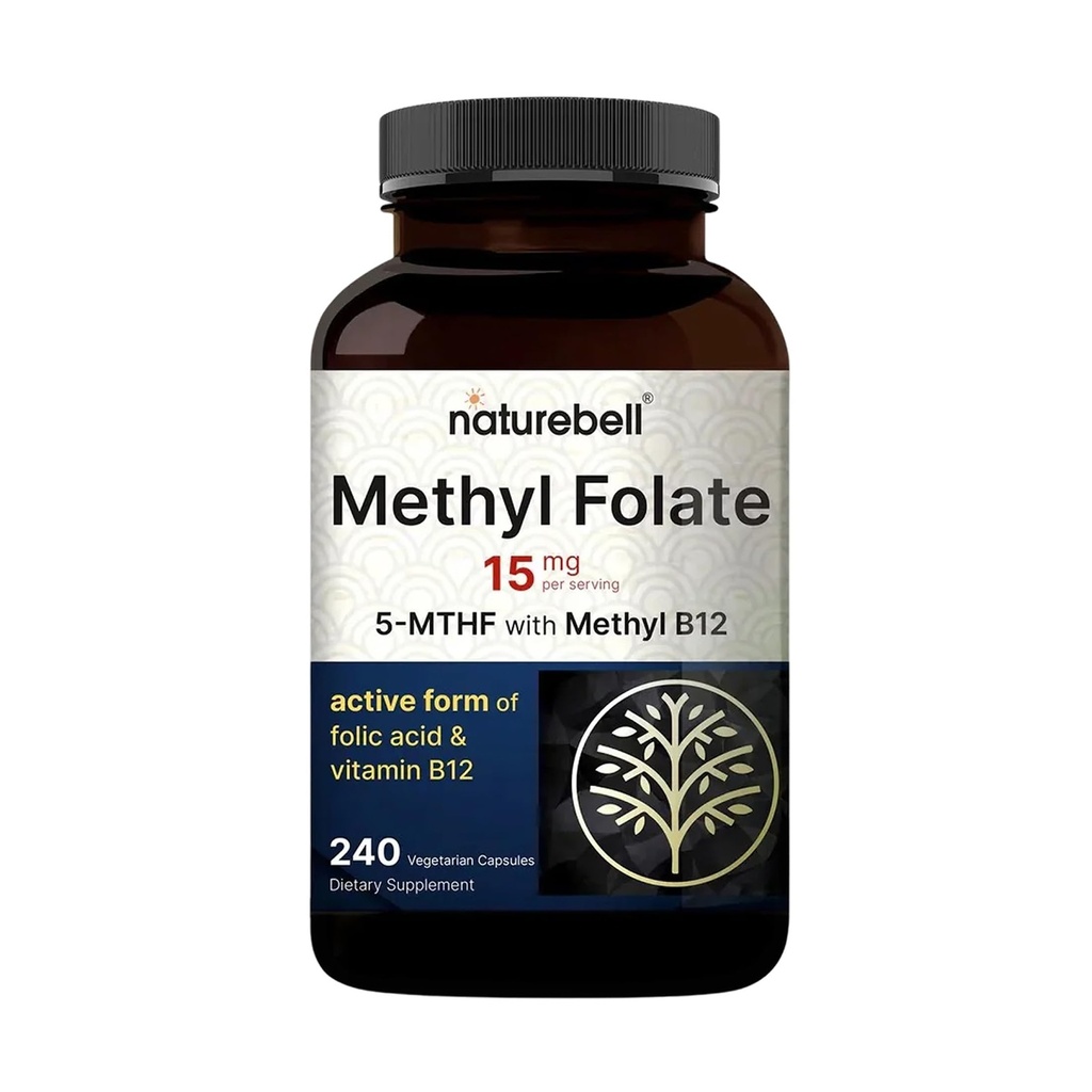 NatureBell 메틸 Folate 15mg - 240의 캡슐 - 메틸 B12-15mg L Methylfolate & 1,000mcg 비타민 B12를 가진 5-MTHF - 에너지 & Cognitive 지원 보충교재* - 글루텐 자유로운 & 비 GMO