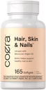 Coera Hair, Skin and Nails Vitamin | 165 Softgels | Biotin, Collagen & Moroccan Argan Oil | 남성과 여성을위한 비 GMO 및 글루텐 무료 보충