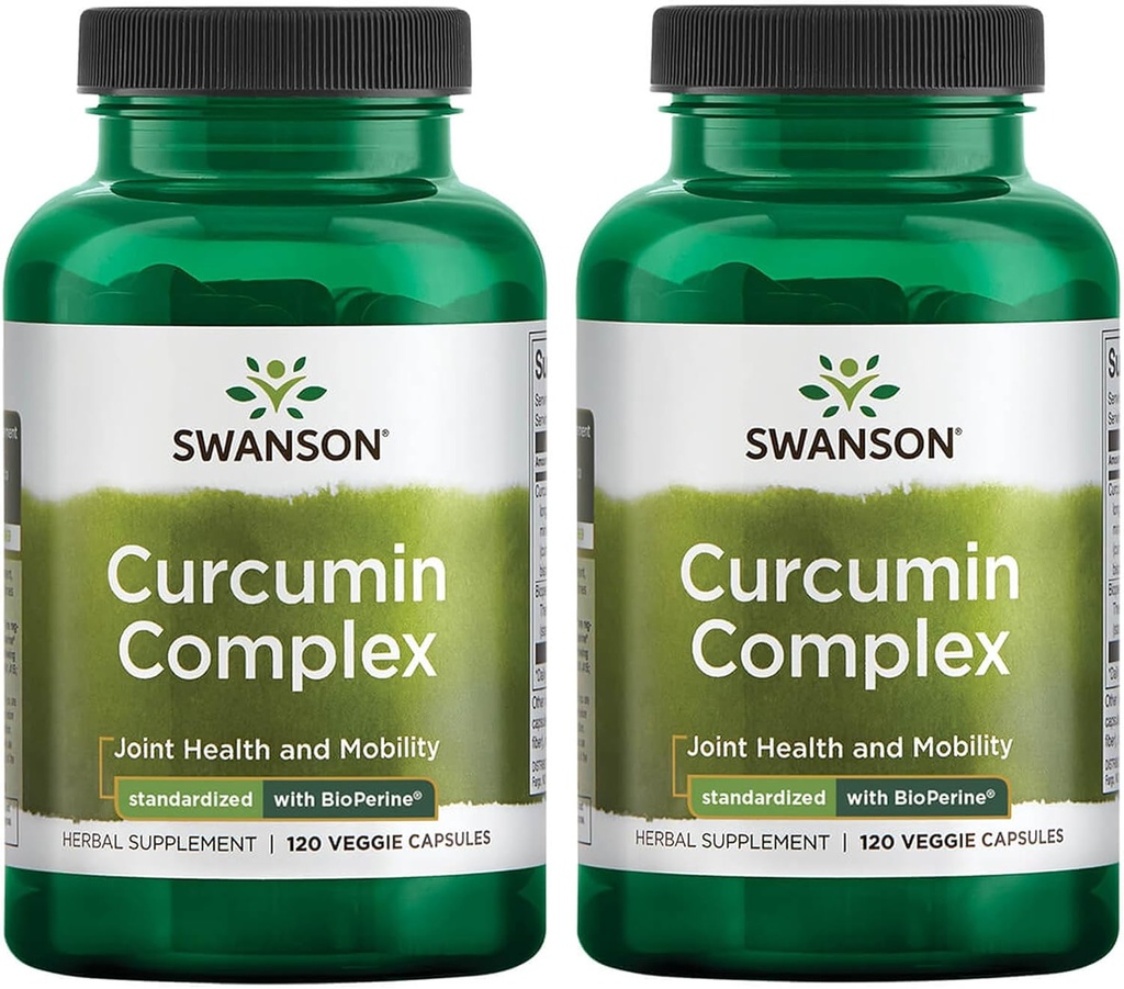 Swanson Curcumin Complex - 초본 보충 보조 건강, 이동성 및 물리적 기능 - 최대 흡수를위한 BioPerine로 표준화 - (120 Veggie 캡슐) (2 팩)